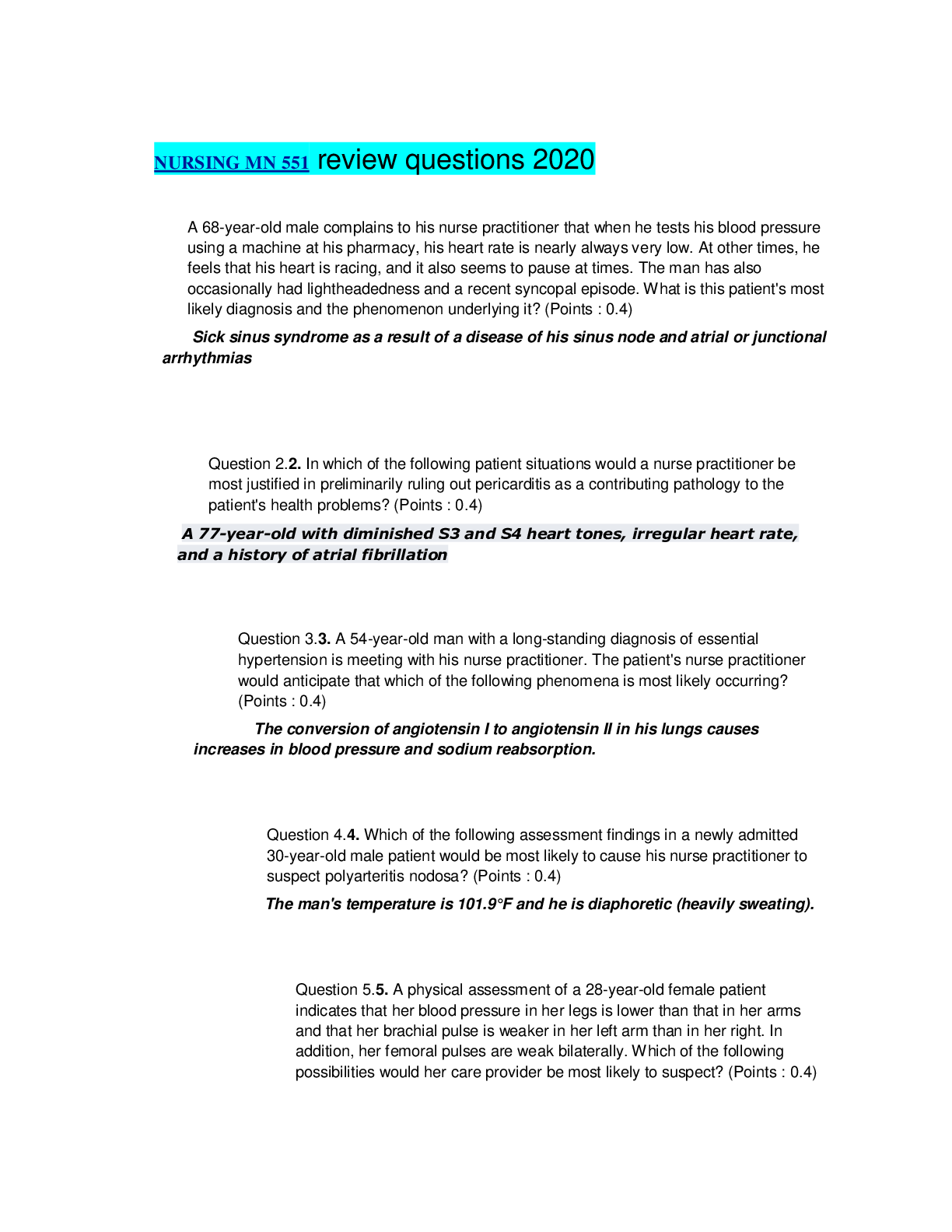 Preview image for NURSING MN 551 review questions 2020